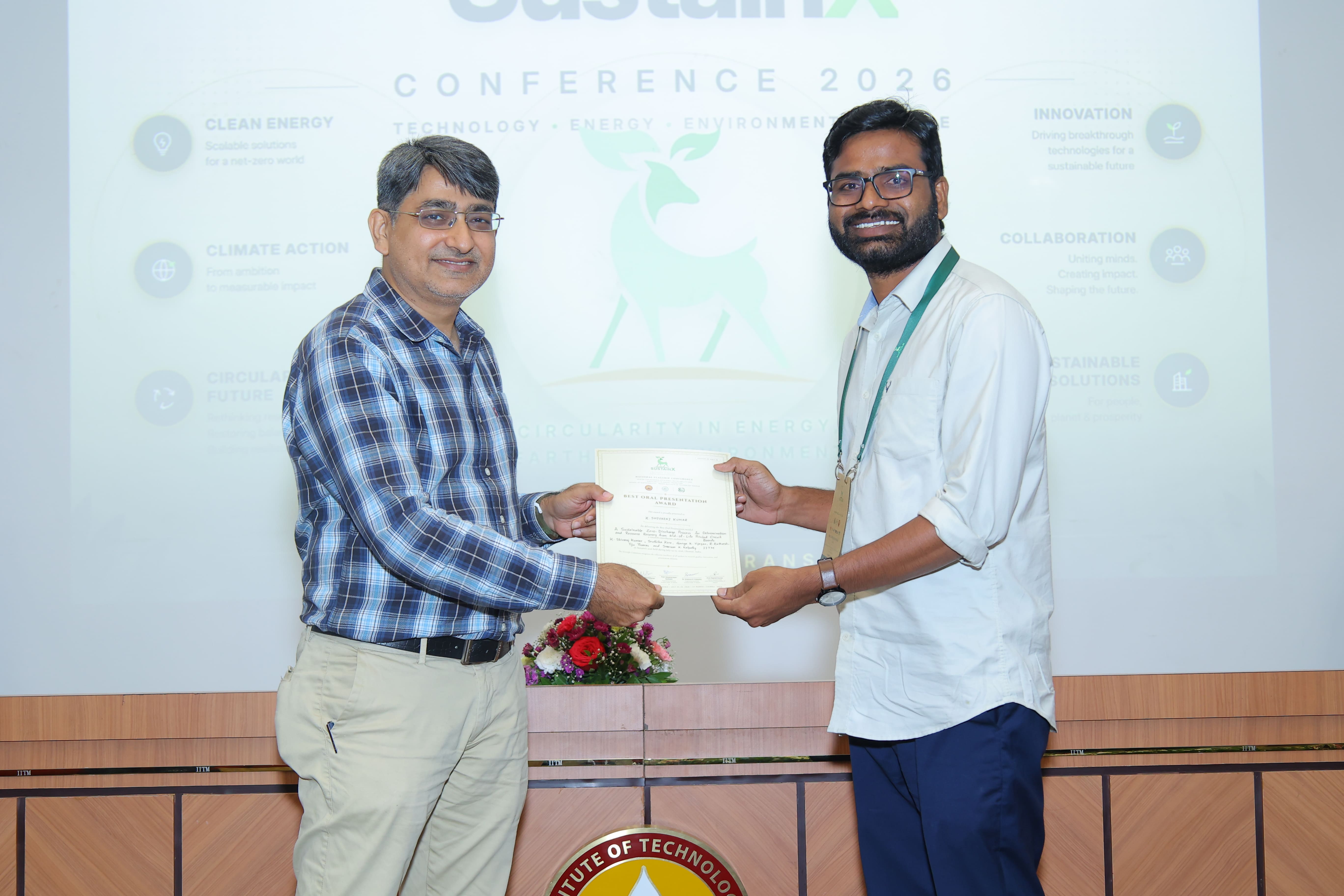 Best oral presentation award for  Dr. K Shivaraj Kumar, Post-doctoral researcher